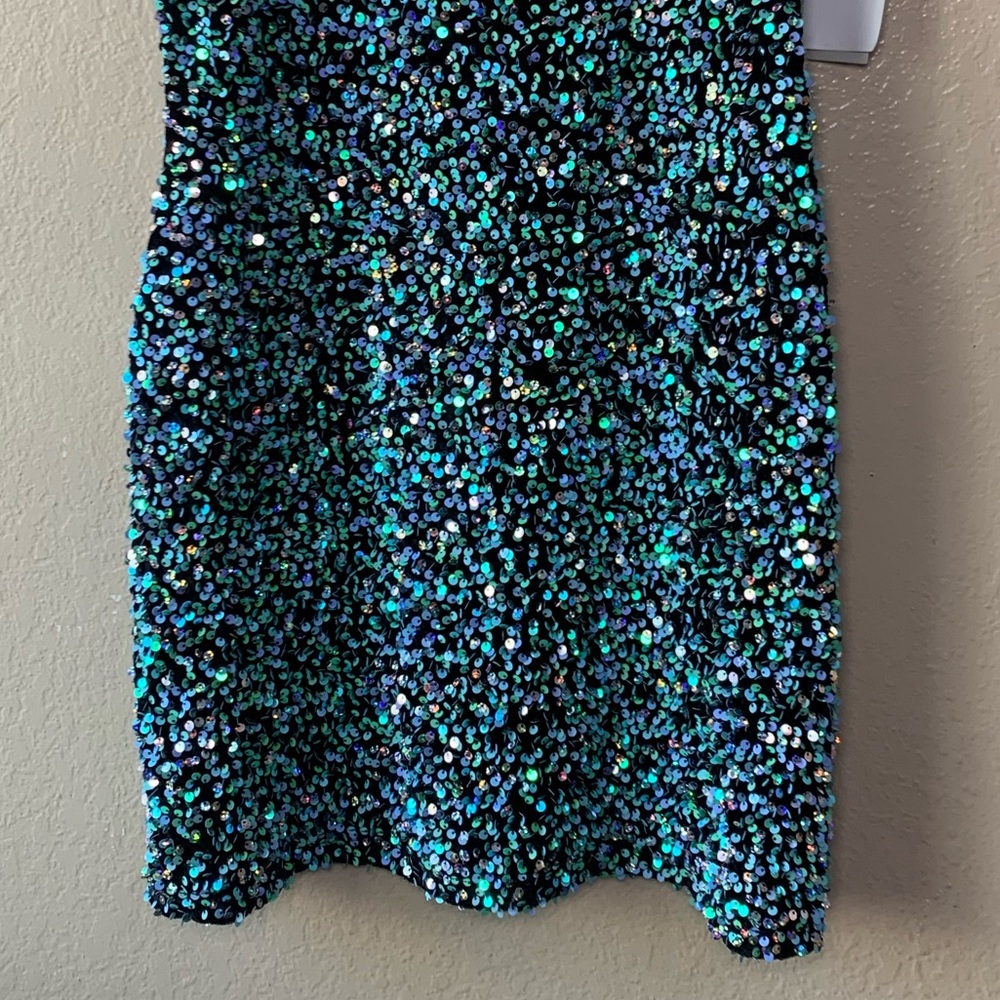 BP Blue Silver Dazzle Sequin Night Out Camisole HOCO Party Mini Dress Size M NWT - Picture 6 of 8